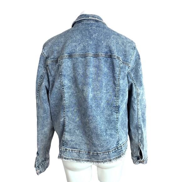 Jean Jacket Simply Vera Wang Sz 2XL Distressed Raw Hem Stretch Blue Stone Washed - Picture 3 of 16